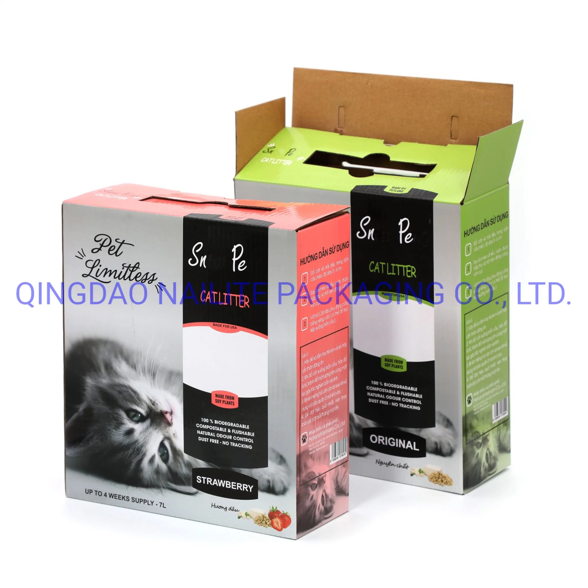 Recycling Customized Color Printed Laminating Corrugated Paper Package with Logo for Pet Food/Pet Snacks/Pet Toys/Cat Litters with Handle