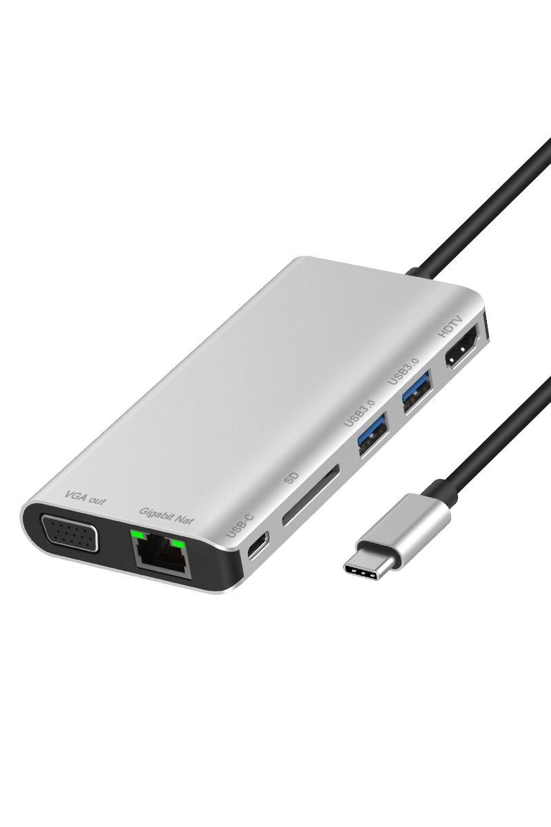 Multifunction Type-C 8 in 1 USB 3.0 SD Card Reader VGA HDTV Gigabit LAN USB Type C Multi Function Dock Station Hub