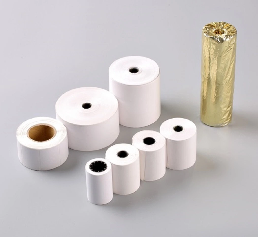 Thermal Paper in Small Rolls Used as Receipt of Payment, Goods, Service. Courier in Supermarket