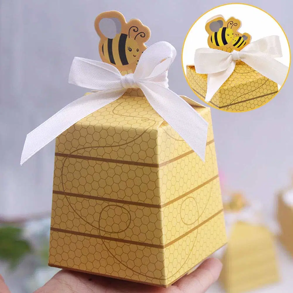 Cartoon Bee Yellow Hexagon Chocolate Sweet Candy Packaging Box for Baby Shower Party Decoration Kids Birthday Gift Boxes