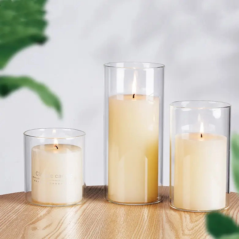 Multi-Size High Borosilicate Glass Candle Holders Cylinder Home Decoration Handmade Scented Candles Stick Holder Sets