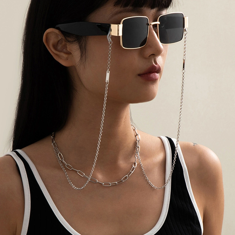 European and American Gold Silver Hip Hop Cuban Ins Chain Fashion Hanging Neck Rope Mask Chain Reading Glasses Sunglasses Chain Glasses Chain for Women2021