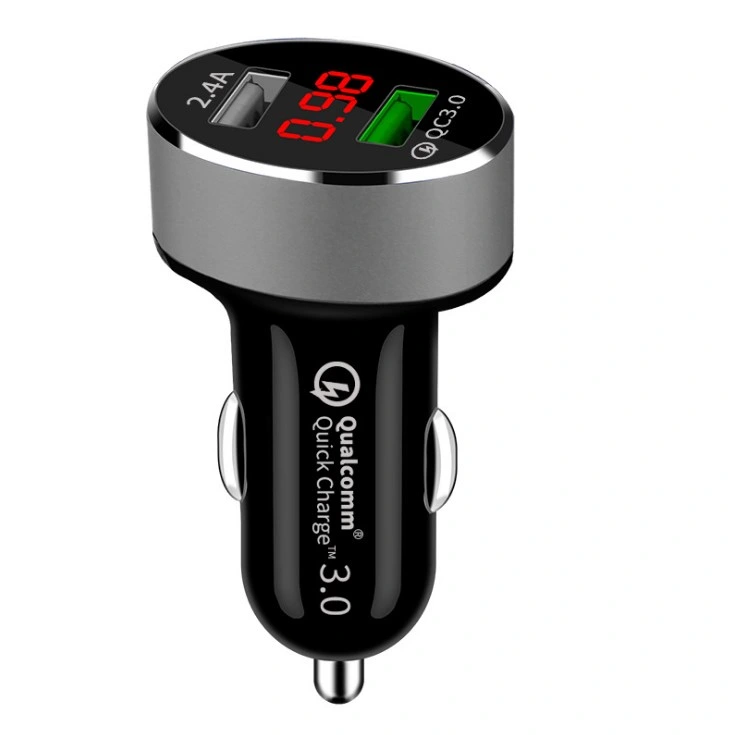 Identification intelligente QC3.0+2.4un écran LED numérique double chargeur de voiture USB