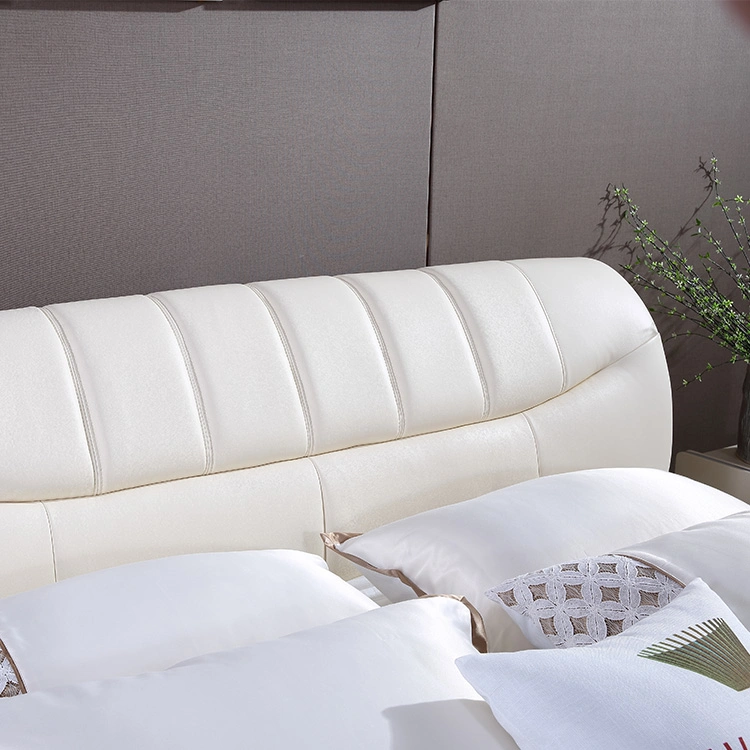 Hotel Solid Wood White King Beds Modern PU Leather Bed