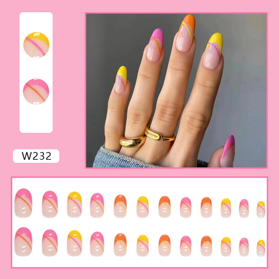 Wholesale/Supplier Wearing Nail Tip Round Head Colorful French Warm Color Sweetheart Fake Nails Finished Nail Art