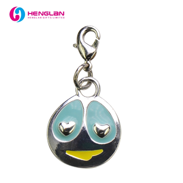 Silver Plated Enameled Crying Face Emoji Pendant Charm