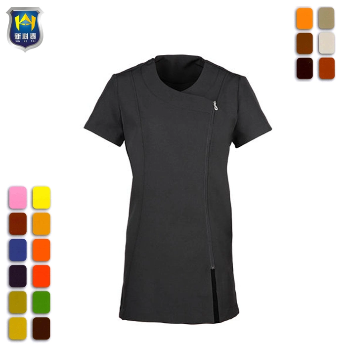 Black Short Sleeve Top Slim Tunics Beauty Salon for Women