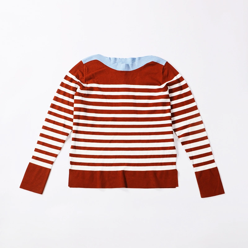 White Regular Striped Red Top Fancy with Denim Fabric Collar