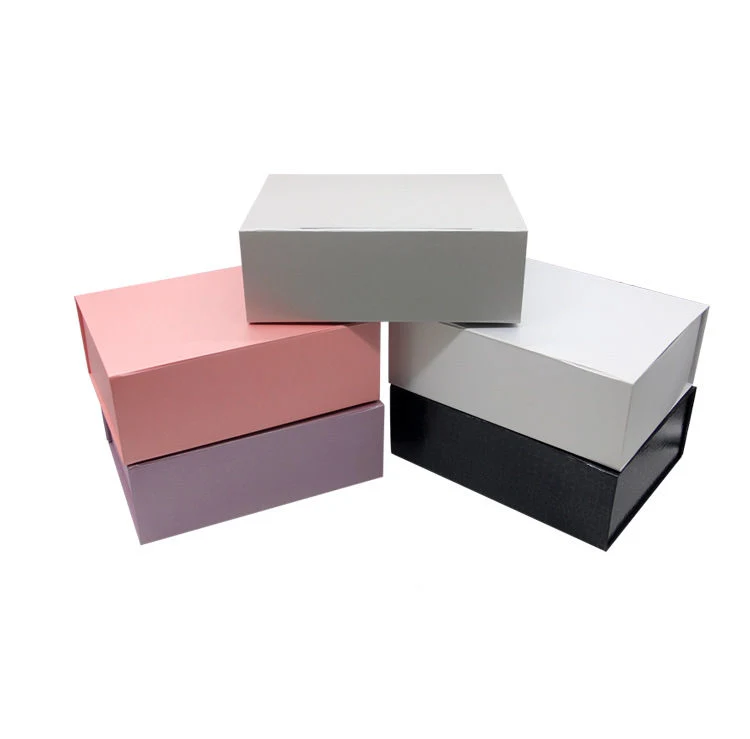 Cardboard Folding Gift Box with Ribbon Handle Wrapping Party Wedding Exquisite Solid Color Present Packaging Box