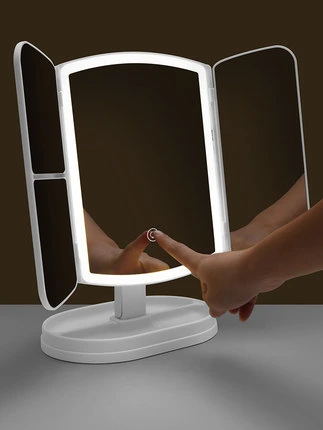 Desktop Home Desktop LED Lights with Smart Fill Light Vanity Mirror Can Be Folded with Drawer Makeup Mirror