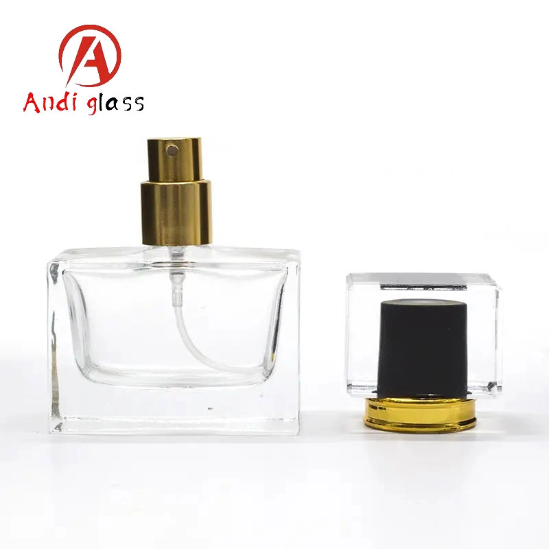 Mayorista/Proveedor 50ml 1000ml Cuadrado vacío espeso vidrio Espíritu Perfume Spray Botella con tapa de madera redonda para la fabricación del perfume