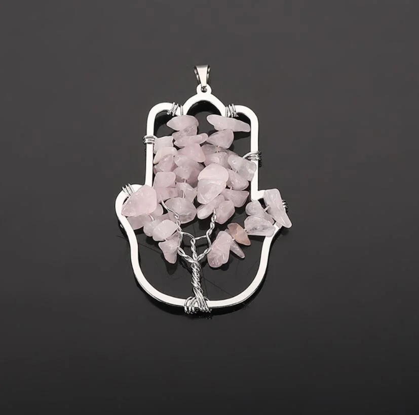 Natural Crystal Hand Tree of Life Pendant Hand-Wound Silk Pak Tree Palm Sweater Chain Pendant