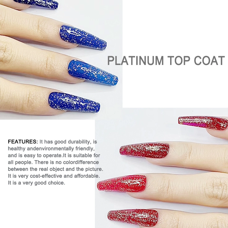 HS Nails Gel Supplier Soak off UV Gel Super Shine Foil Flake Glitter Top Coat Nail Gel Polish