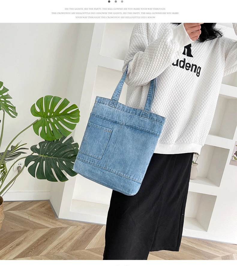 Korean Version Fashion Bag Women's Leisure Large Canvas Denim Handbag Tote