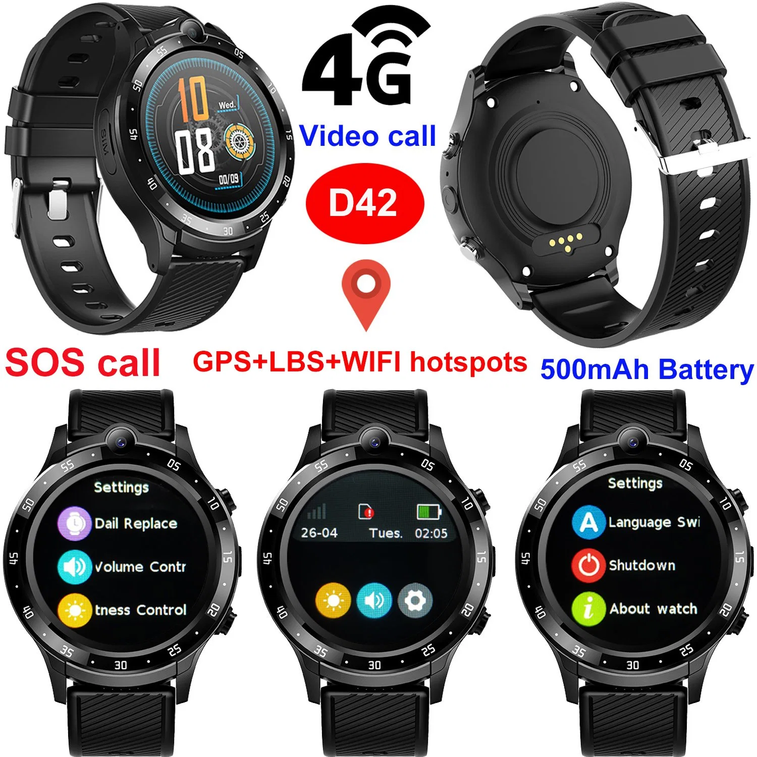 Hochwertige 4G wasserdicht SOS Video Anruf Kinder Sicherheit Smart Watch Tracker GPS für Jungen und Mädchen Nothilfe D42