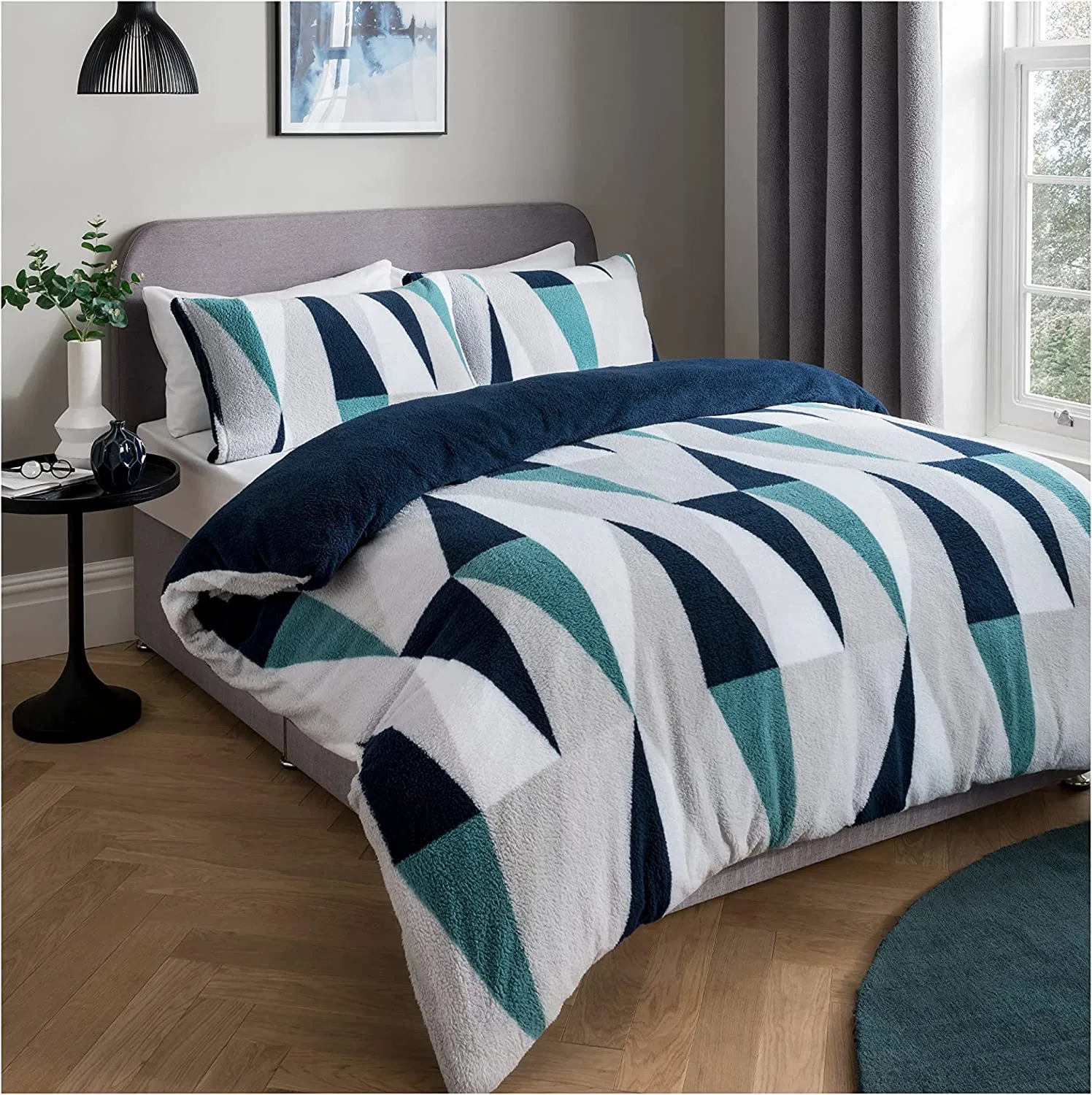 Reversible Print Flannel Fleece Duvet Cover Quilt Bedding Set with Pillowcase Thermal Warm Cosy Super Soft Easy Care Bed Linen