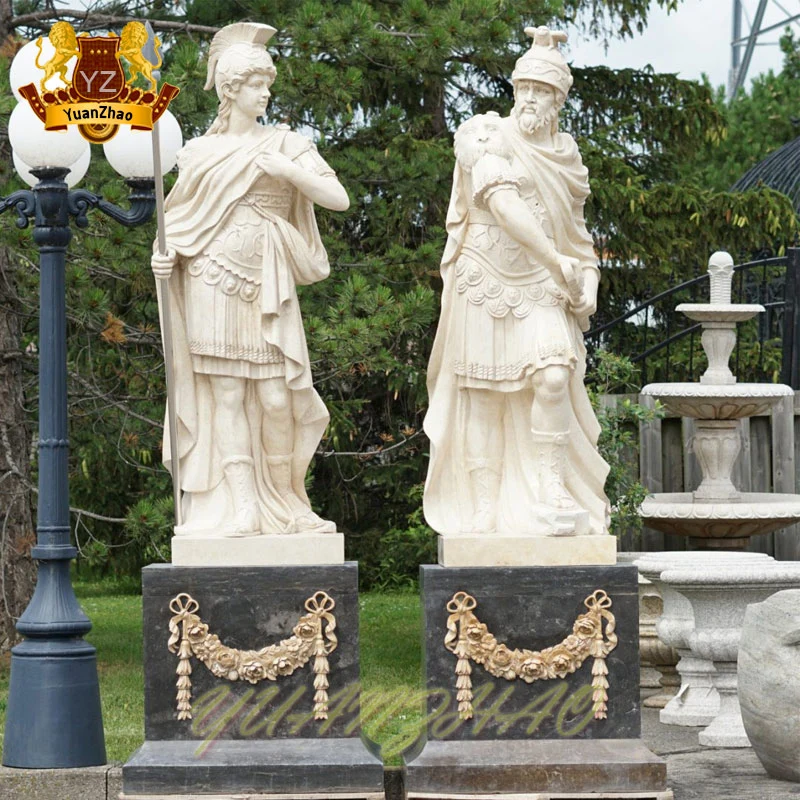 Outdoor Decoration Marble Sculpture Guard Large Size Natural Marble Stone Roman Soldier Marble Sculpture