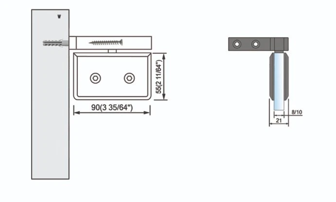 Pivote de la Mayorista/Proveedor ducha bisagras de Hardware de montaje izquierdo se muestra el desplazamiento de montaje en pared Soporte de ducha para puerta de cristal