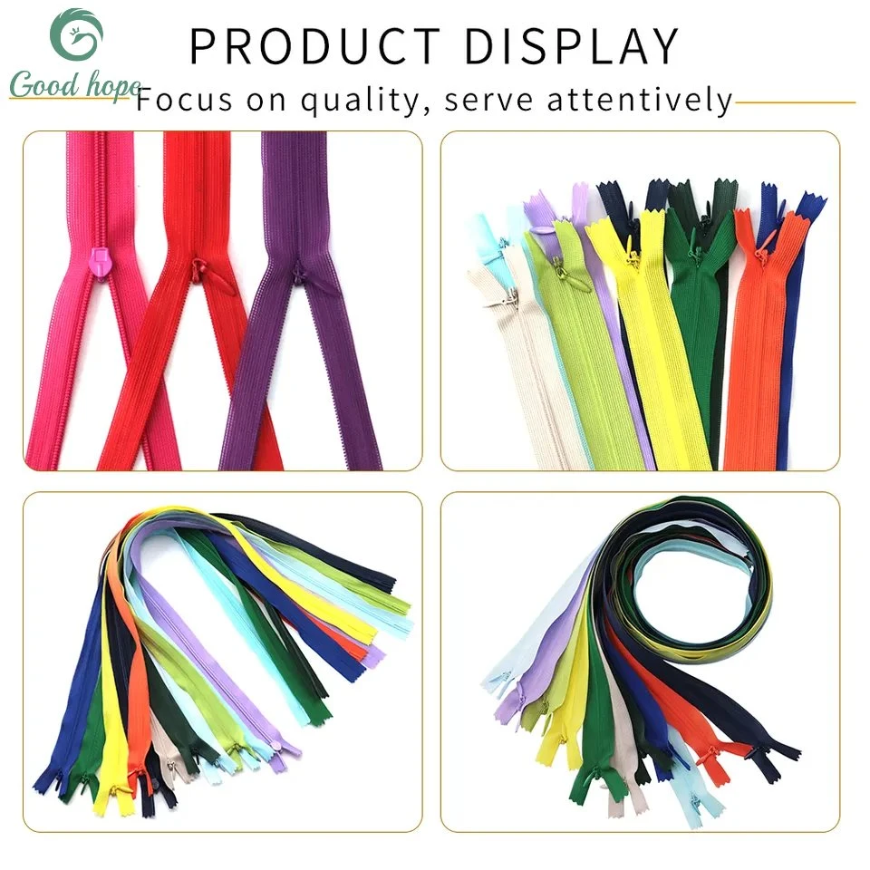 Zipper Supplies Assorted Colors Durable Nylon Plastic Coil Teeth Zippers with Metal Zipper Pulls