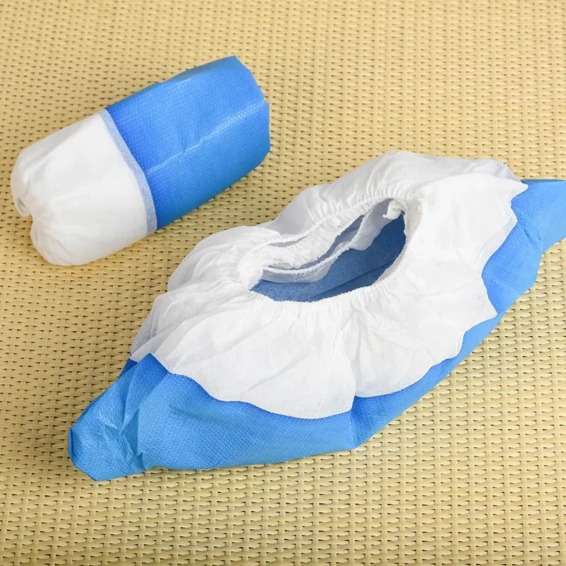 Waterproof Shoe Cover Hospital/Laboratory Use Blue and White PP+CPE Shoe Cover