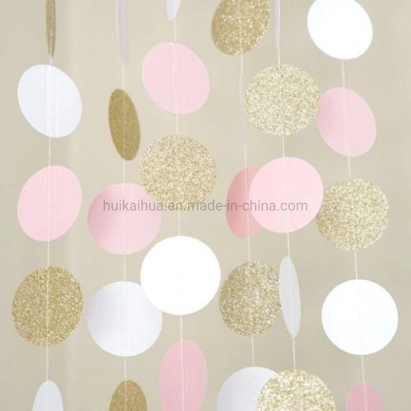 Festive Party Decorative Ornament Round Pink Paper String Decoration