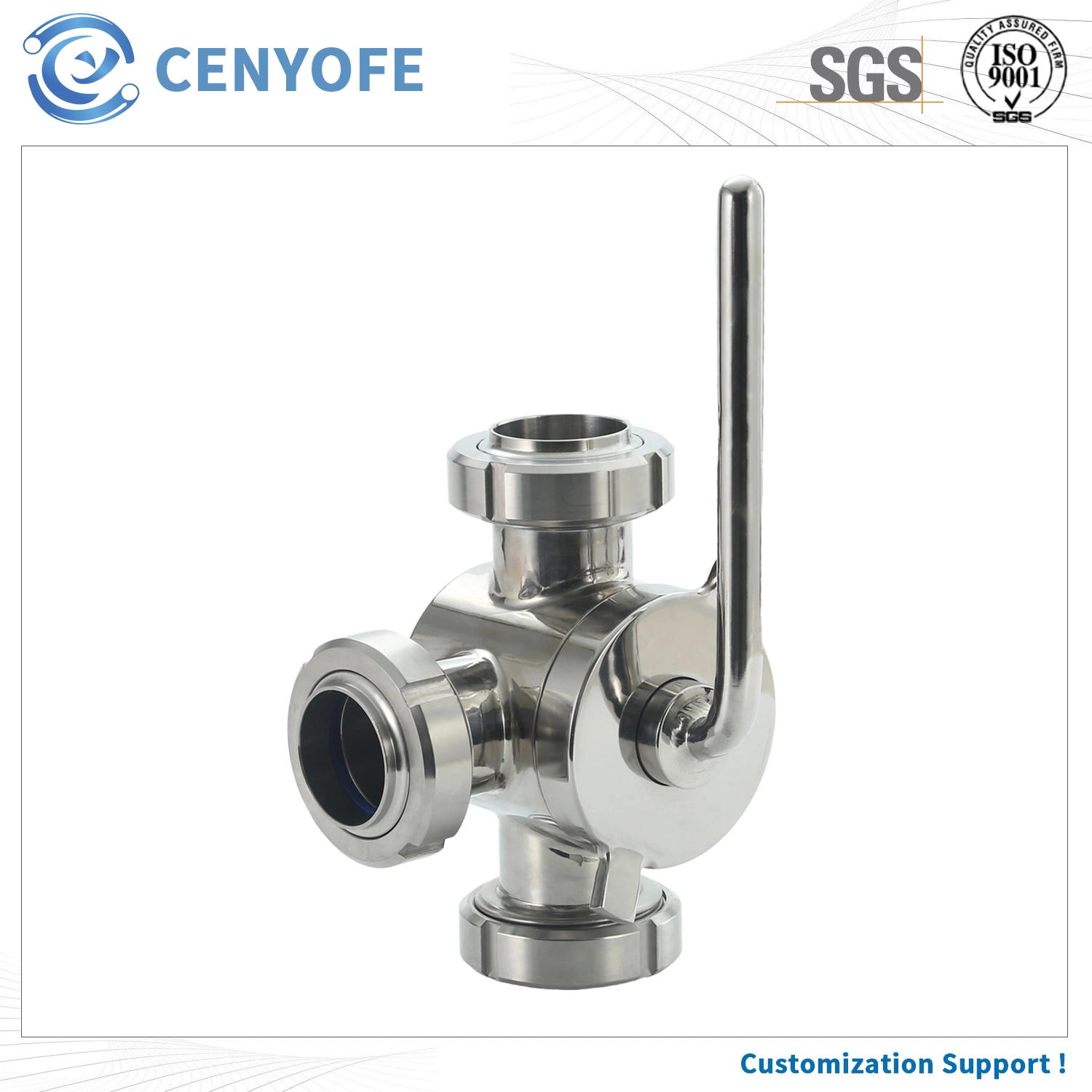 Stainless Steel Sanitary 3 Way Plug Valve with Bsm Union