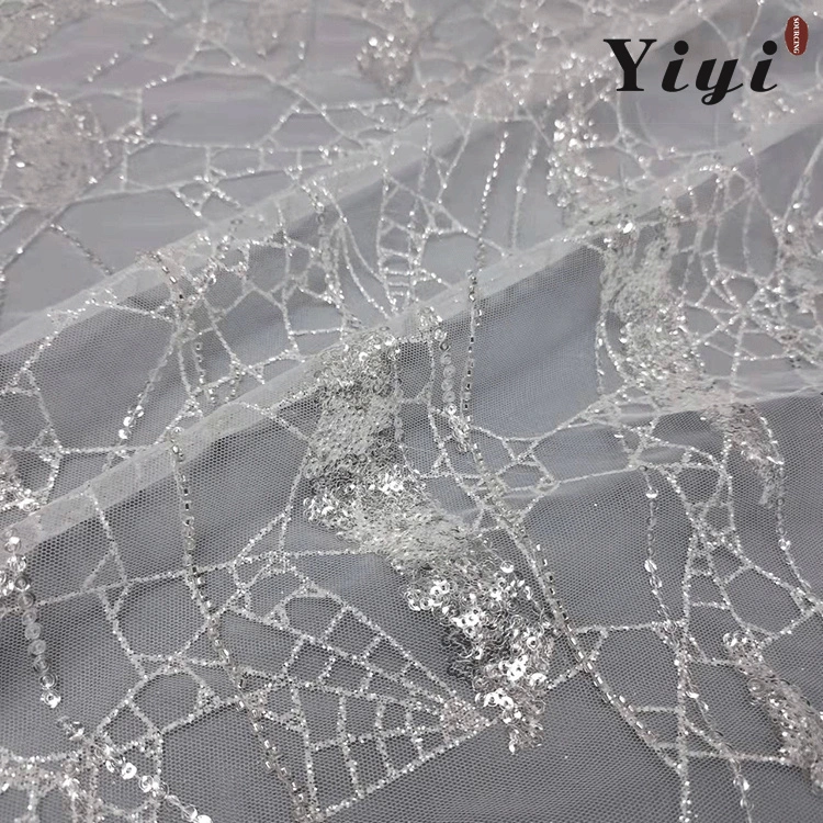 Color Size Customized Machine Beaded Fancy Mesh 3D Embroidered Fabric for Evening Dress and Wedding Dress