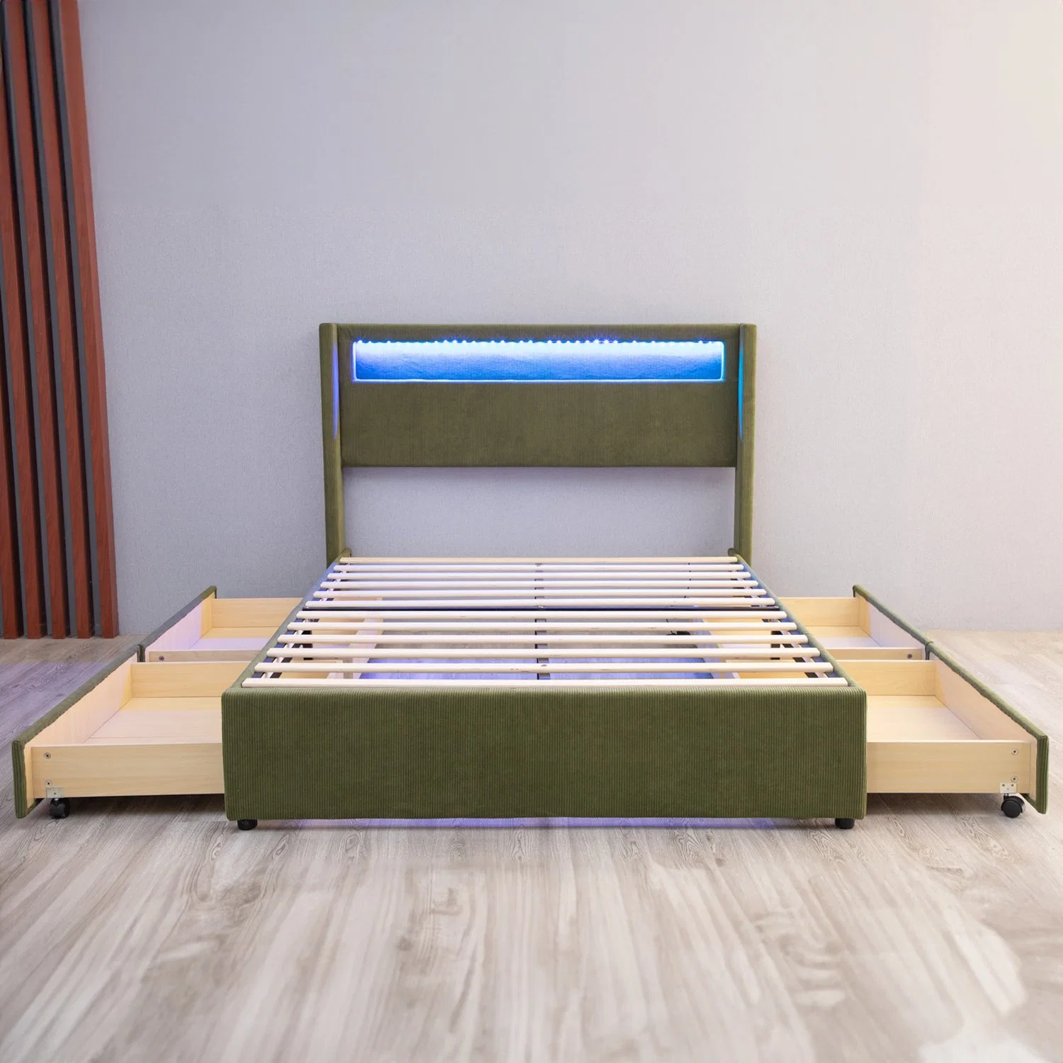 Huayang Mobiliario de Casa Almacenaje cama LED Camas tamaño queen con cajones Dormitorio cama Mobiliario de dormitorio Certificación fábrica SGS