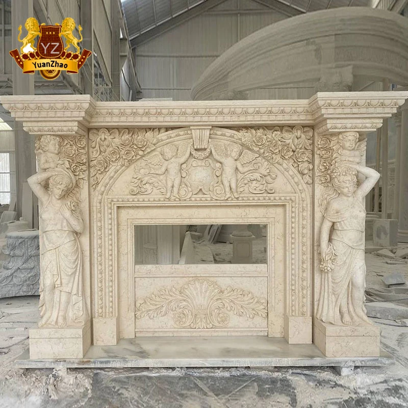 Indoor Decoration Hand Carving Natural Marble Stone Fireplace Mantel