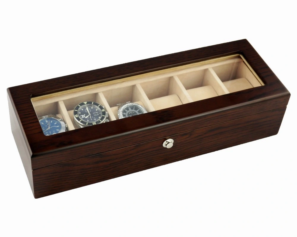 Rosewood Brown Matt Finish Wooden 6 Watches Display Storage Gift Box