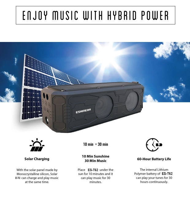 Wireless Portable Mobile Charge Large Capacity Vibration 4400 mAh Solar Power Bank Speaker for Bike