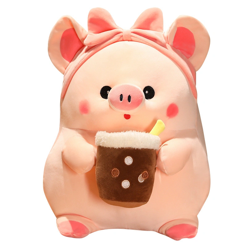Novelty Kawaii Animal Plush Toys Soft Big Toy Pillow for Baby Kids Plush Toy Tea Milk Boba Doll Pig