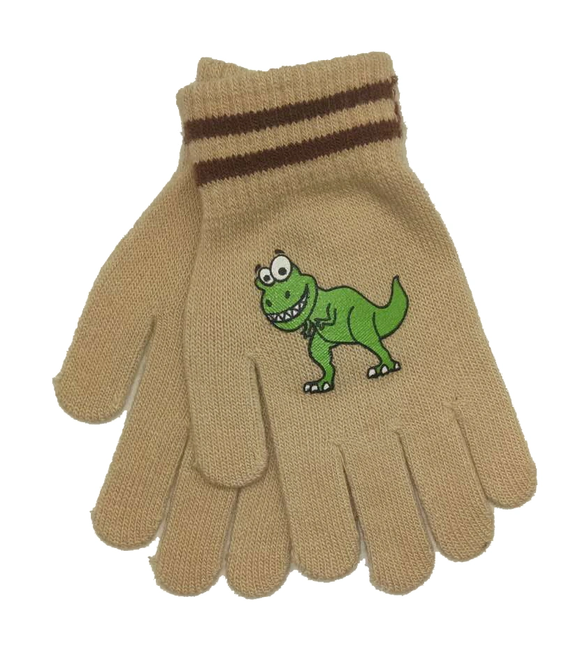 Children Winter Warm Fashion Knitting Magic Glove with Dinosaur Gripper Printing