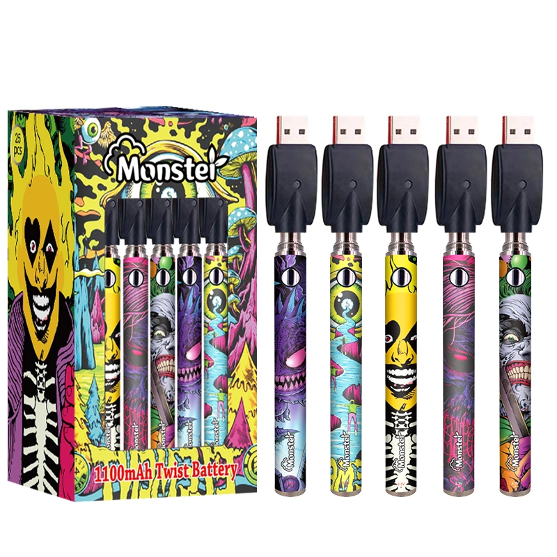 OEM/ODM disponible Monster Twist Mayoristas VAPE Pen 1100mAh de tensión variable Batería recargable 510 hilo 25pcs/Caja