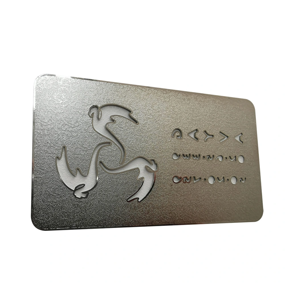 Customized Hollow-Carved Silvery Double Frosted Surface Metal Cards