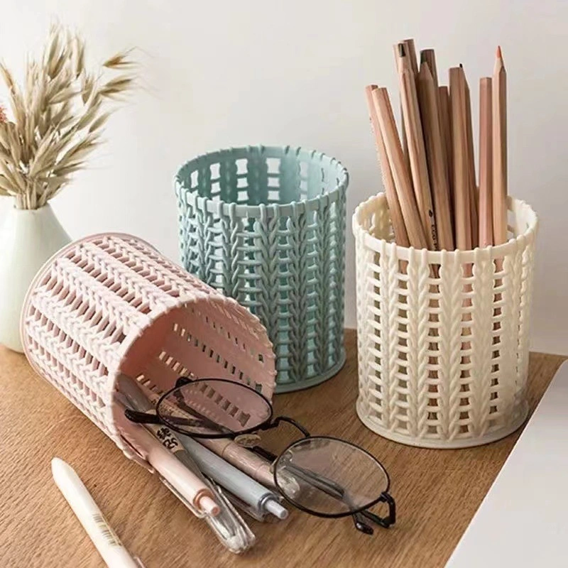 Rattan Woven Plastic Circular Hollow Storage Pen Organizer