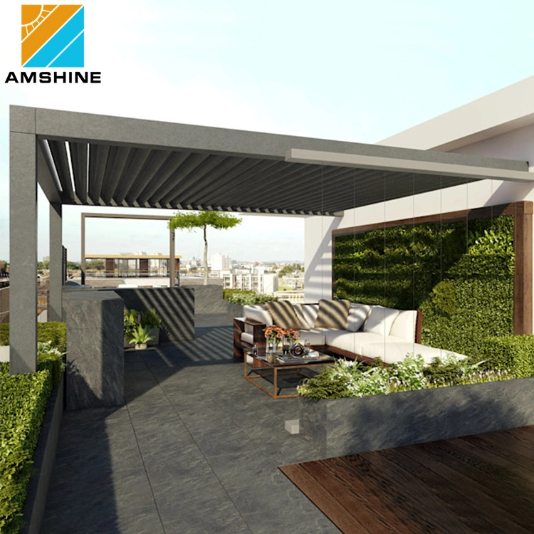 Control remoto exterior invernadero Jardín Gazebo Canopy aluminio Lovered techo Pergola sombra con pantalla solar