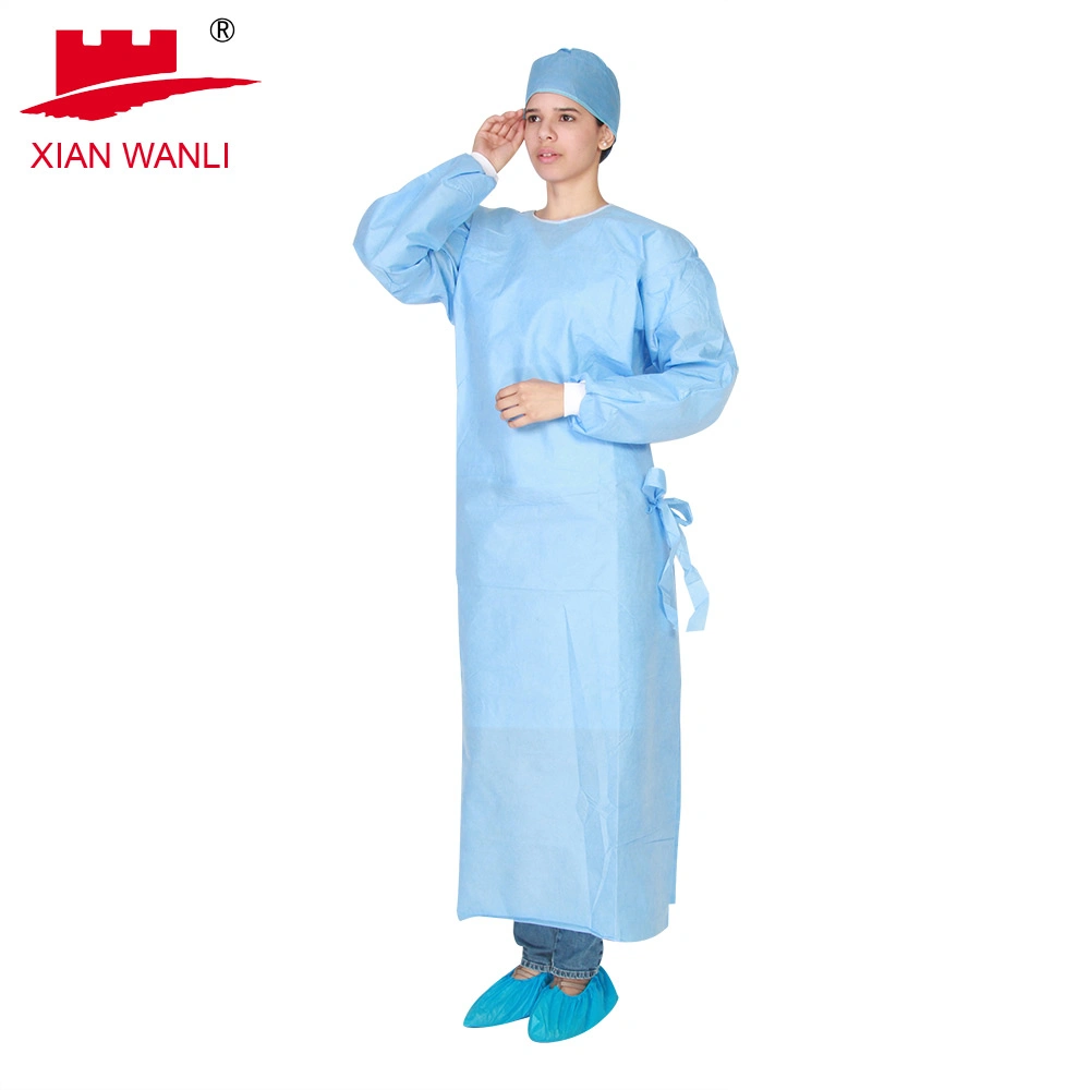 Disposable Non-Woven Coverall Standard Water-Proof Isolation Gown with Elastic Cuff