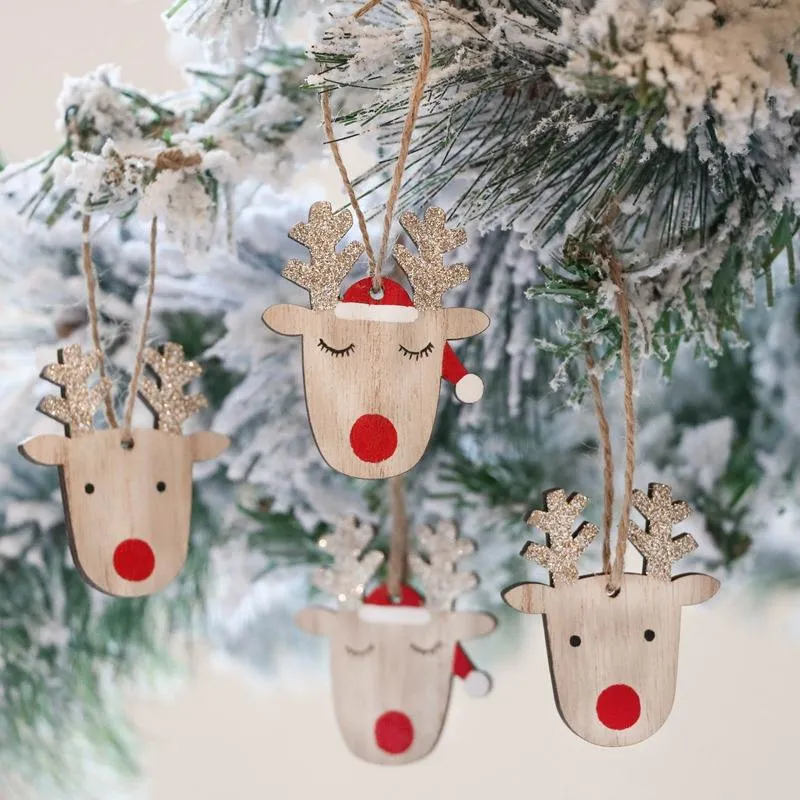 2023 Tree Hanging Wood Slices Reindeer Carving Pendant Gifts Ornament