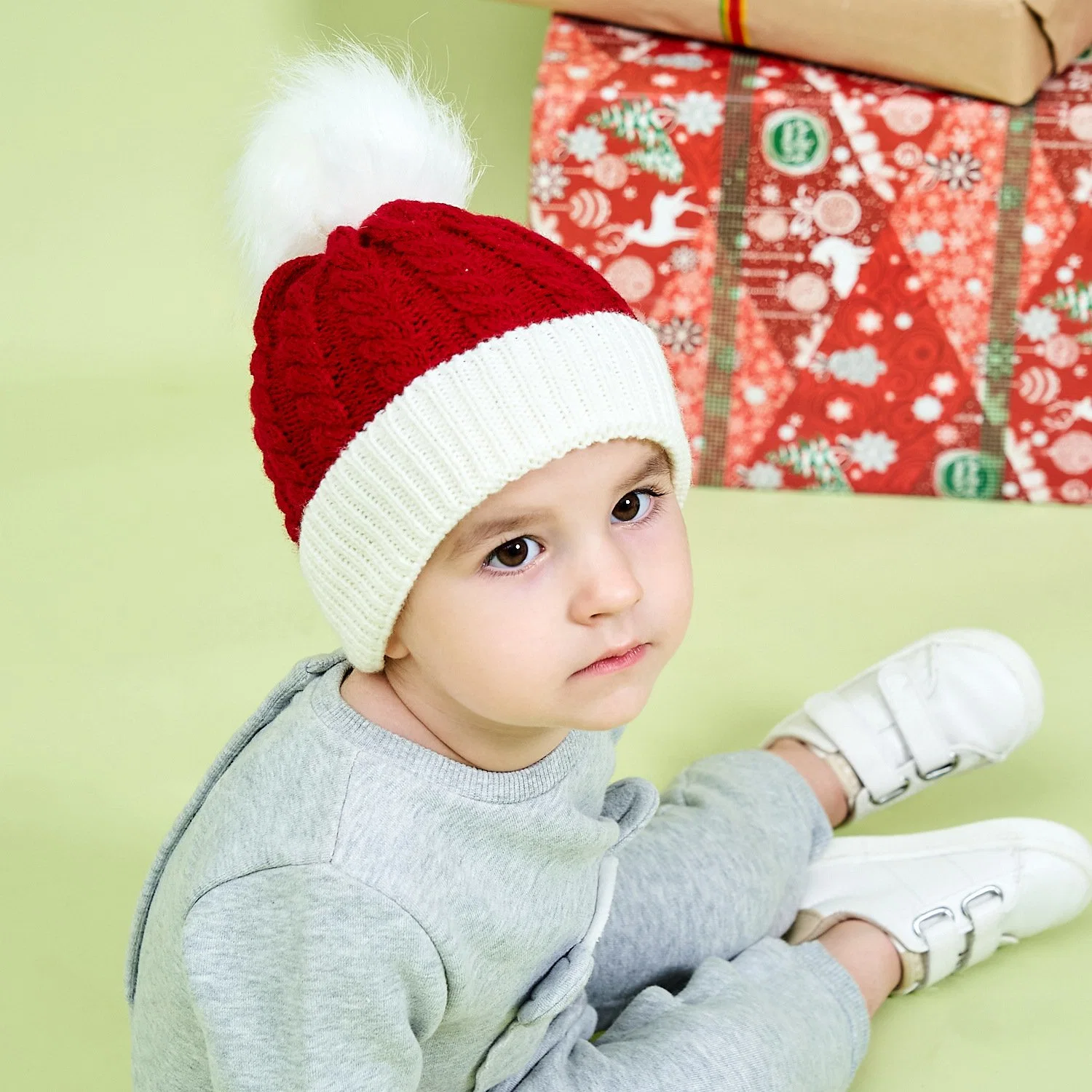 Winter New Fashion Pure Color Children's Warm Needle Hood Woven Hat European Knitting Wool Hats Gift Twist Hat Cap Warm Cotton Baby Christmas Hat