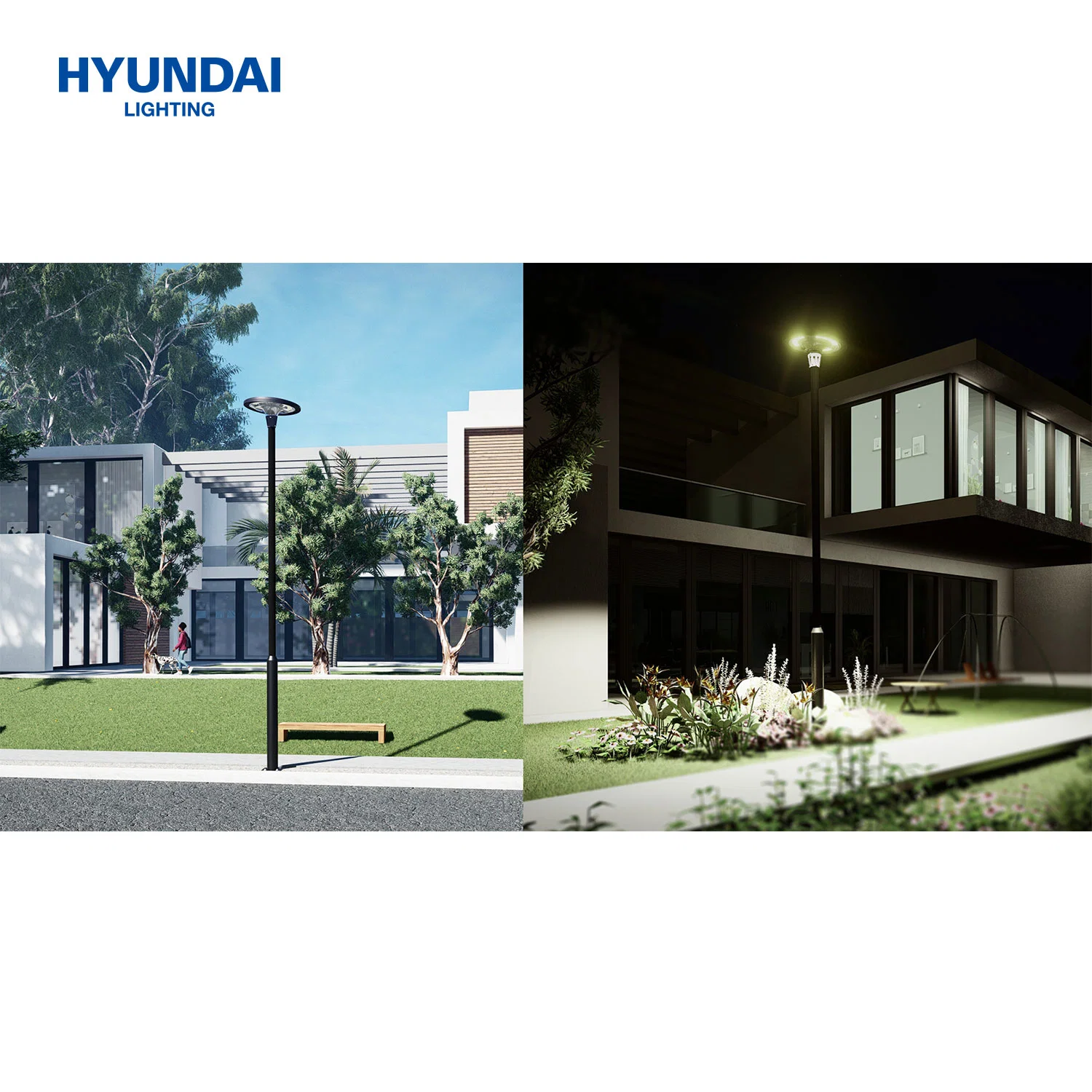 Hyundai Hot Sale Smart Control con Bluetooth Music Solar RGB LED IP65 OVNI Jardín paisaje Luz Calle Iluminación