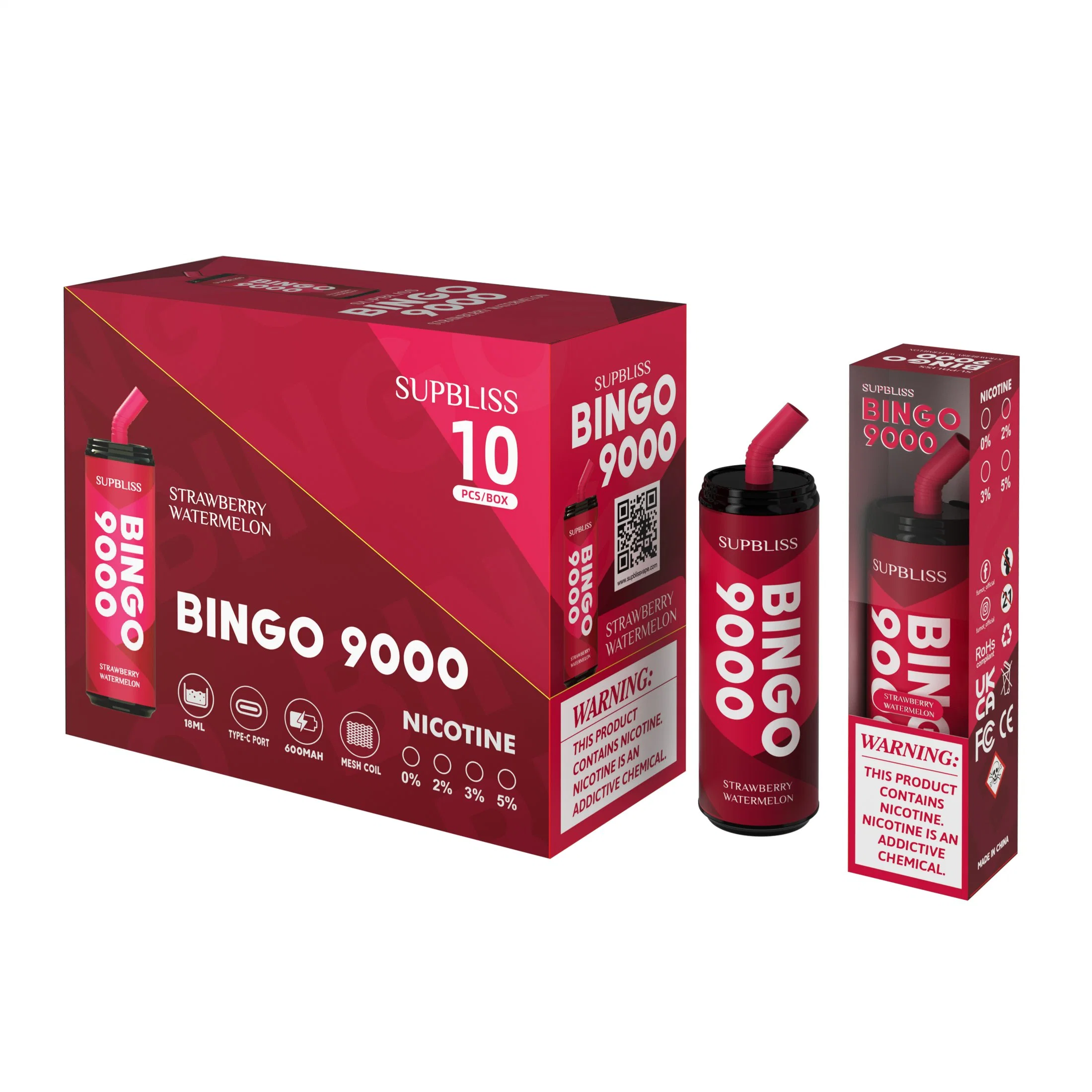 Randm Fumot Supbliss Tornado Bingo borlas para 9000 com 13 sabores