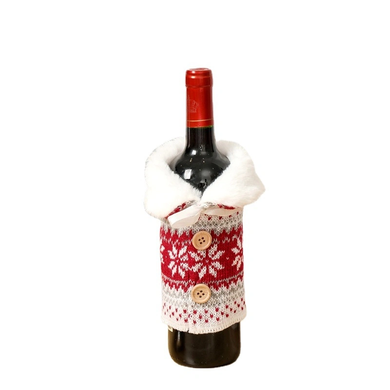 Christmas Decoration Supplies Knitted Plush Buttons Snowflake Wine Bottle Set