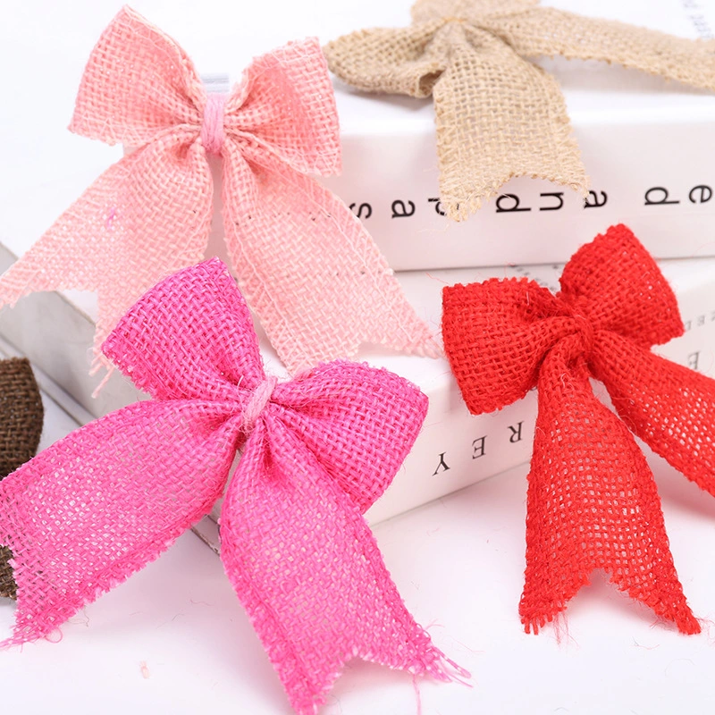 Natural Jute Handmade Burlap Colorful Bow for DIY Craft and Party Decoration