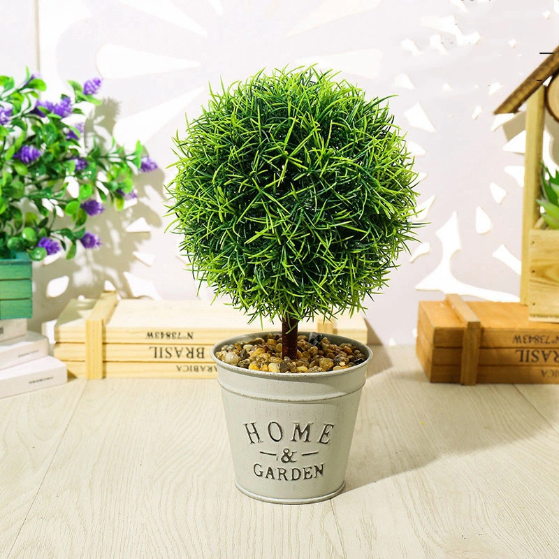 Decorative Mini Artificial Plant with Gray Iron Pots