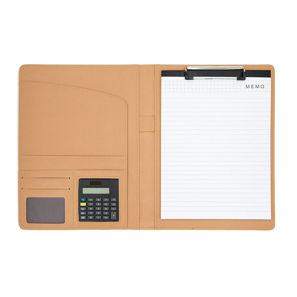 Hot Sale A4 Faux Leather Clipboard Compendium Folder with Calculator