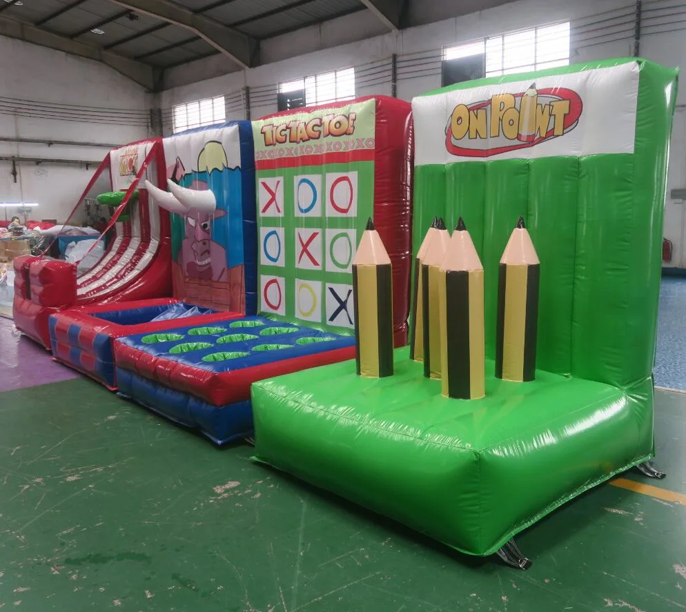 4 in 1 Kids Inflatable Carnival Sport Games with Basketball Snowball Baseball Rugby