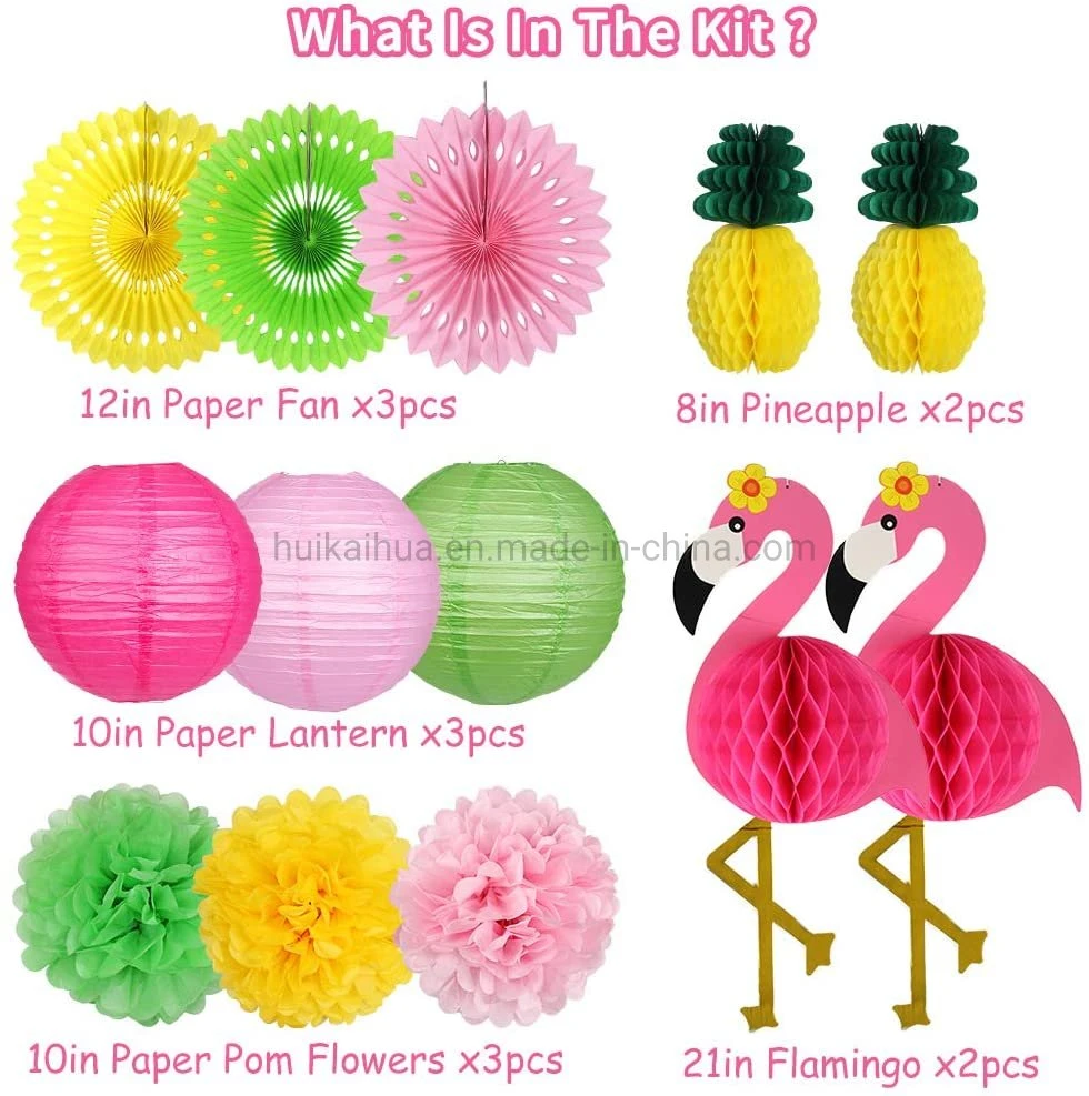 Festa de Aniversário de férias de Verão Hkh selva de decoração Flamingo e ananás Honeycomb lanternas de papel de esferas. Fãs. Poms POM