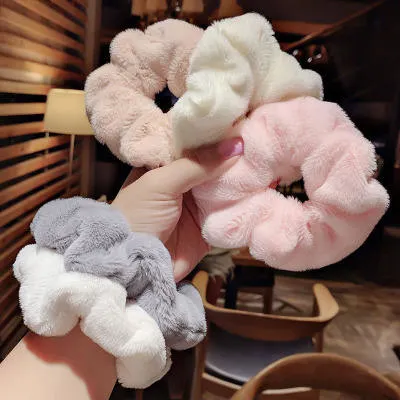 Korean Version Small Fresh Pure Color Plush Colon Hair Scrunchies