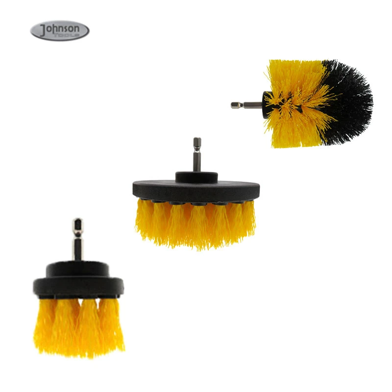 Pack of 3 Pieces Yellow Drill Brush Attachment Scrubber Brushes Set Kit for Cleaning Bathroom Surfaces